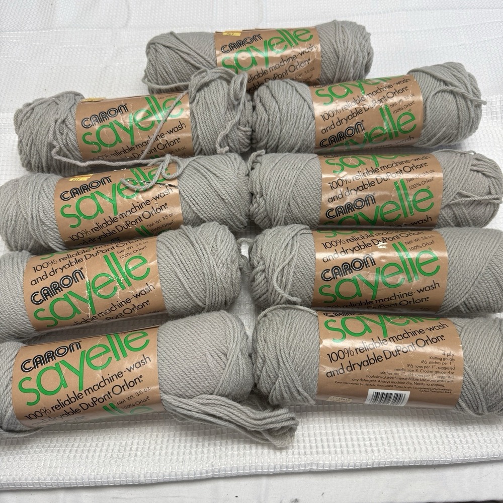 9 Vintage 80s Caron Sayelle Yarn Dupont Orlon Pearl Grey Gray Craft Crochet Knit